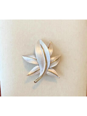 Vintage Pastelli Leaf or Feather Pin Two Tone Brushed Silver and Gold Brooch